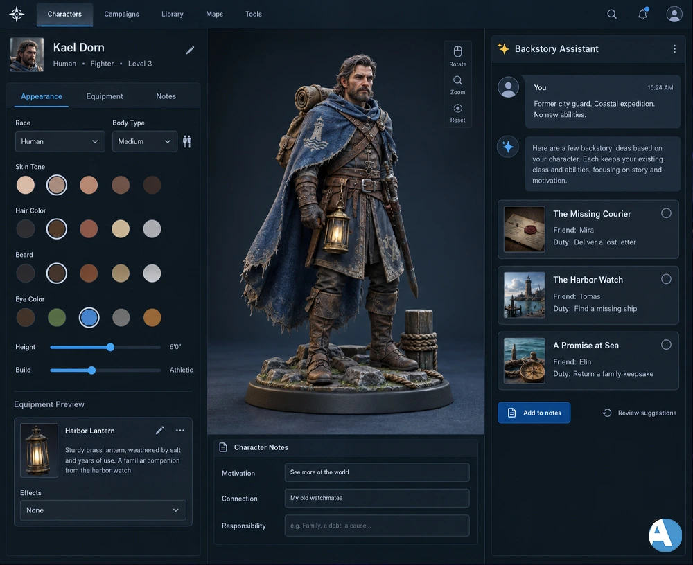 DND Character Creator Assess Customization and AI Features